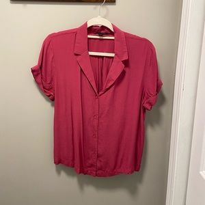 Women’s Pink Short Sleeve-Button Up
